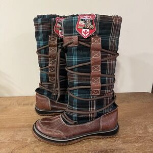 Pajar Grip Tall Plaid Duck Boots Womens 5.5 Insulated Lace Wrap Winter Snow‎